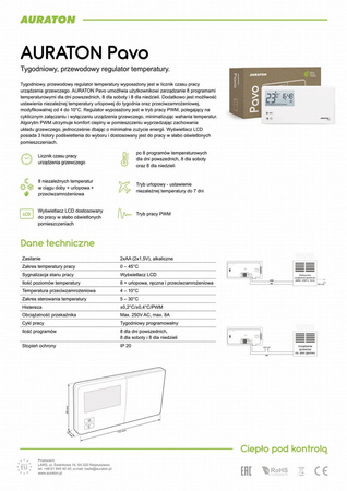 Regulator temperatury Auraton PAVO (2030) przewodowy