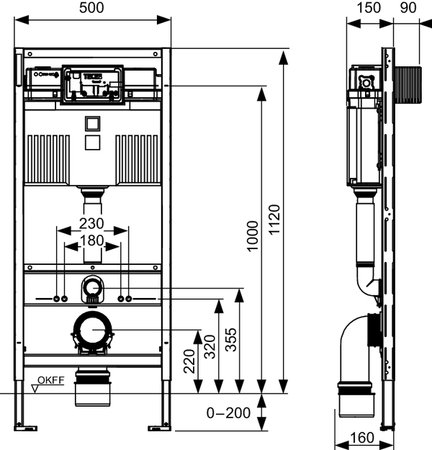 TECEprofil stelaż do WC ze spłuczką Uni, wysokość montażowa 1120 mm