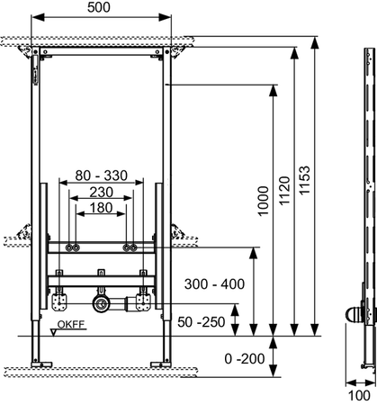 TECEprofil stelaż do bidetu podwieszanego, wysokość montażowa 1120 mm