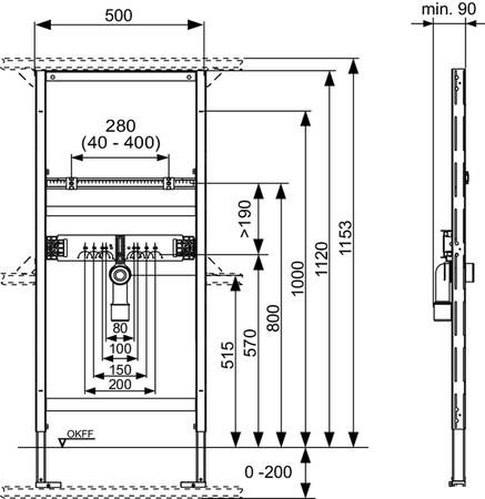 TECEprofil stelaż pod umywalkę, wysokość montażowa 1120 mm